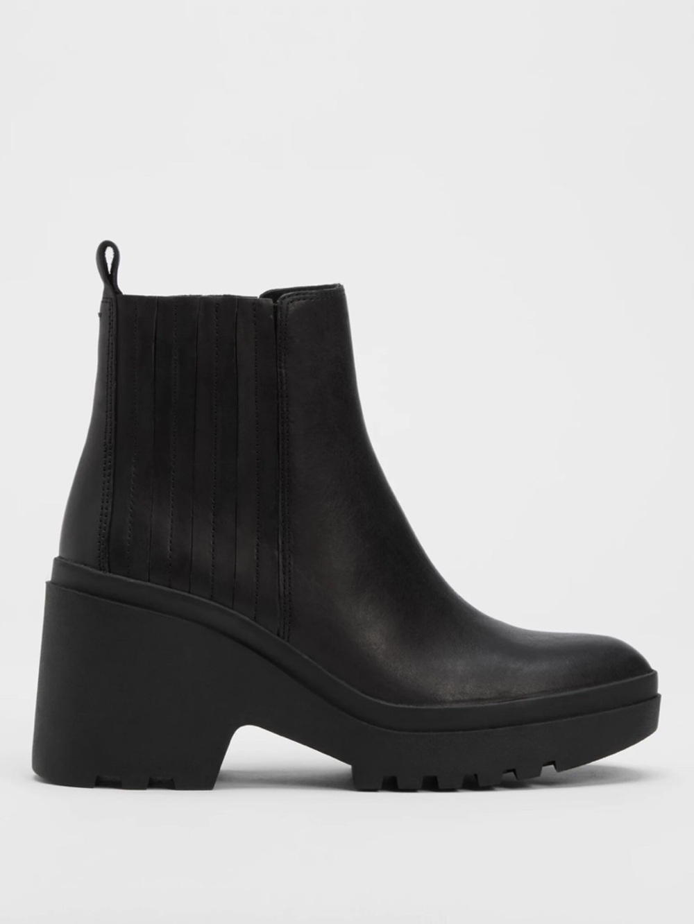 Eileen Fisher Women's Black Kat Wedge Bootie Size 7 chunky Heel Chelsea Boot